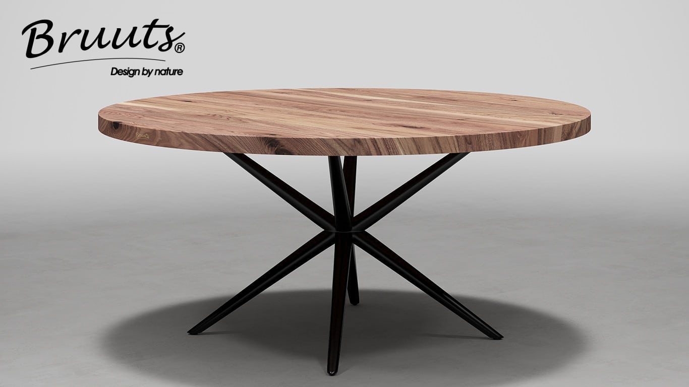 SHOWMODEL UrbanSofa Bruuts eettafel rond rechte rand spinpoot metaal rond 150 cm