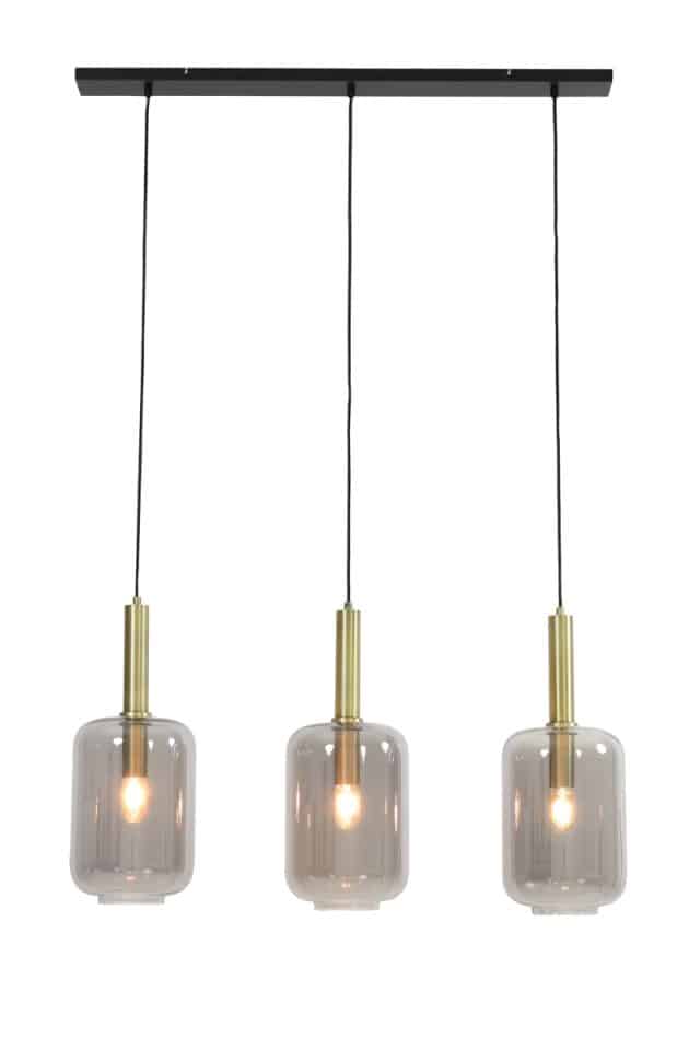 Hanglamp 3L 100x22x32 cm Lekar antiek brons+smoke glas