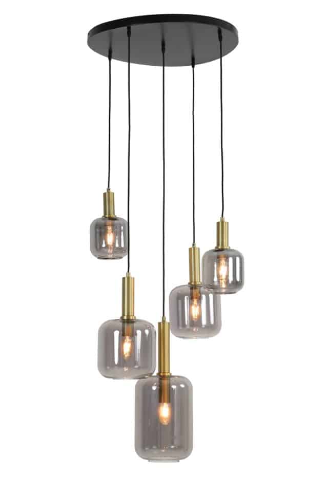 Hanglamp 5L Ø66x80 cm Lekar antiek brons+smoke glas