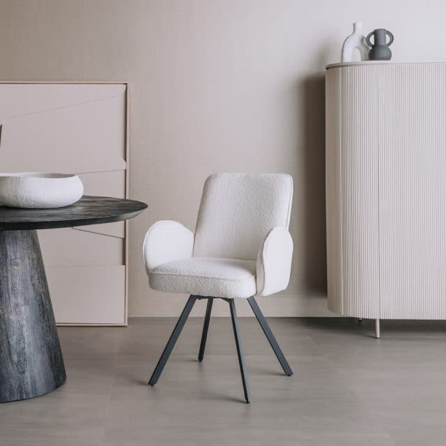 Tower Living eetkamerstoel Livo draaibaar met arm stof wit