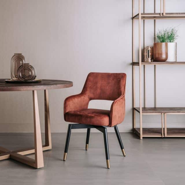 Tower Living eetkamerstoel Lenno draaibaar met arm koper