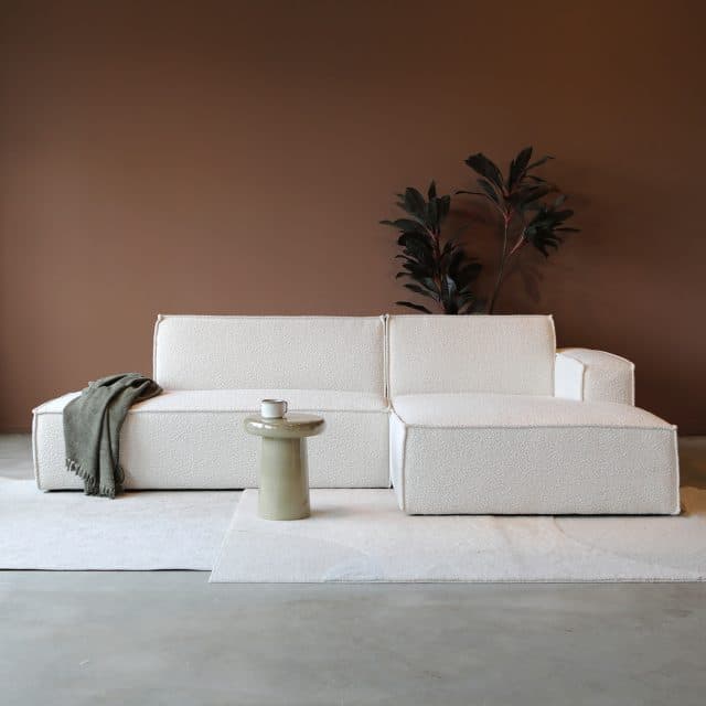 PEPP Interiors loungebank Enzo lounge rechts wit bouclé