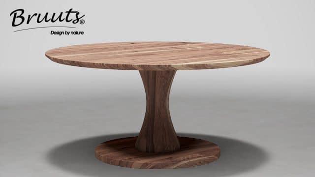 SHOWMODEL UrbanSofa Bruuts eettafel rond verjongde rand kolompoot hout vaas 150 cm onbehandeld acacia