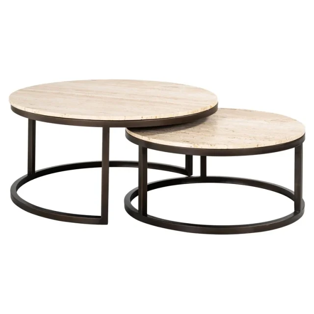 Richmond Interiors salontafel Avalon Brass set van 2 travertin