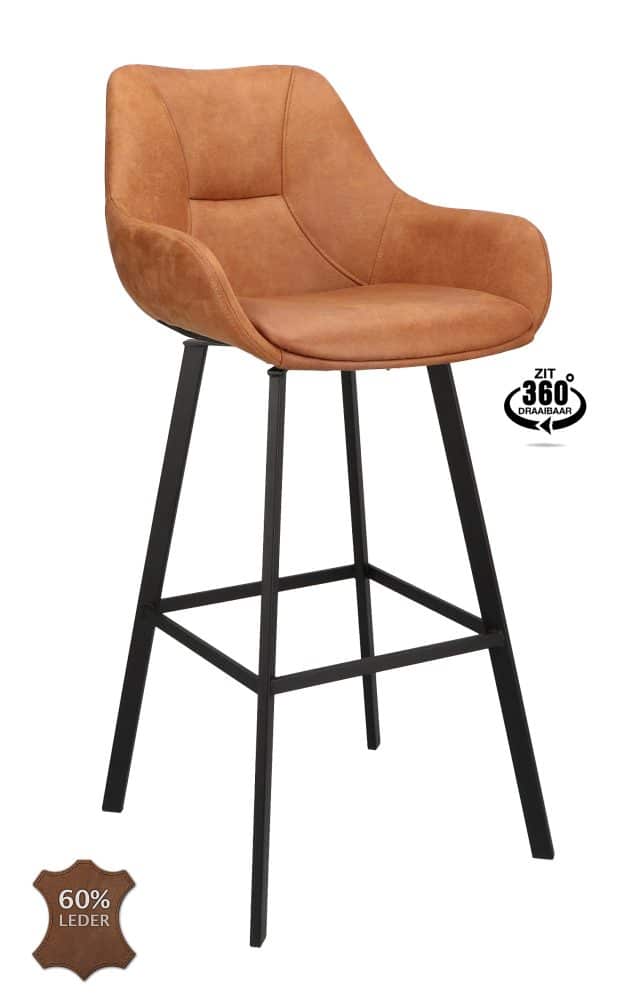 Barstoel Boost draaibaar met arm hoog camel