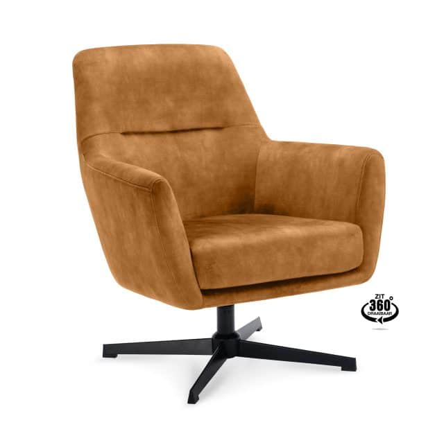 Fauteuil Edge draaibaar met arm cognac