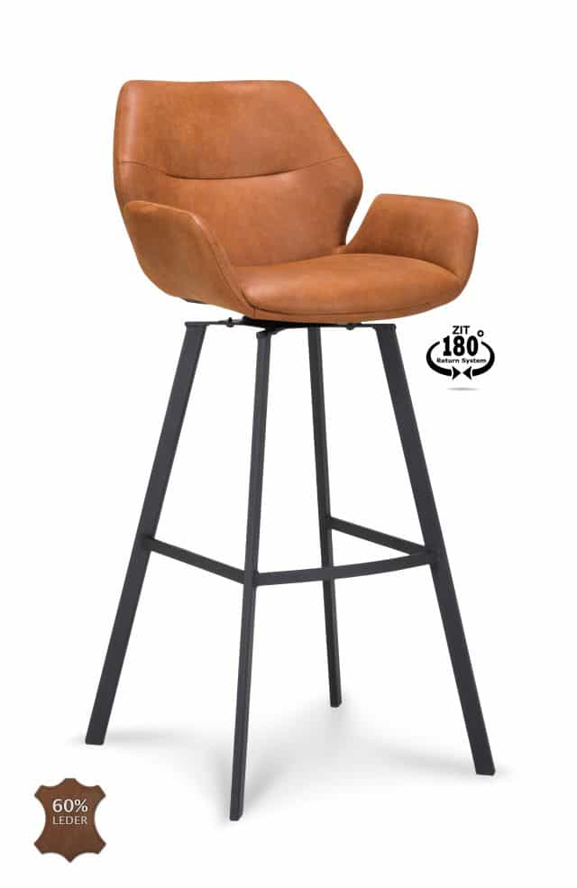 Barstoel Luton draaibaar met arm hoog camel