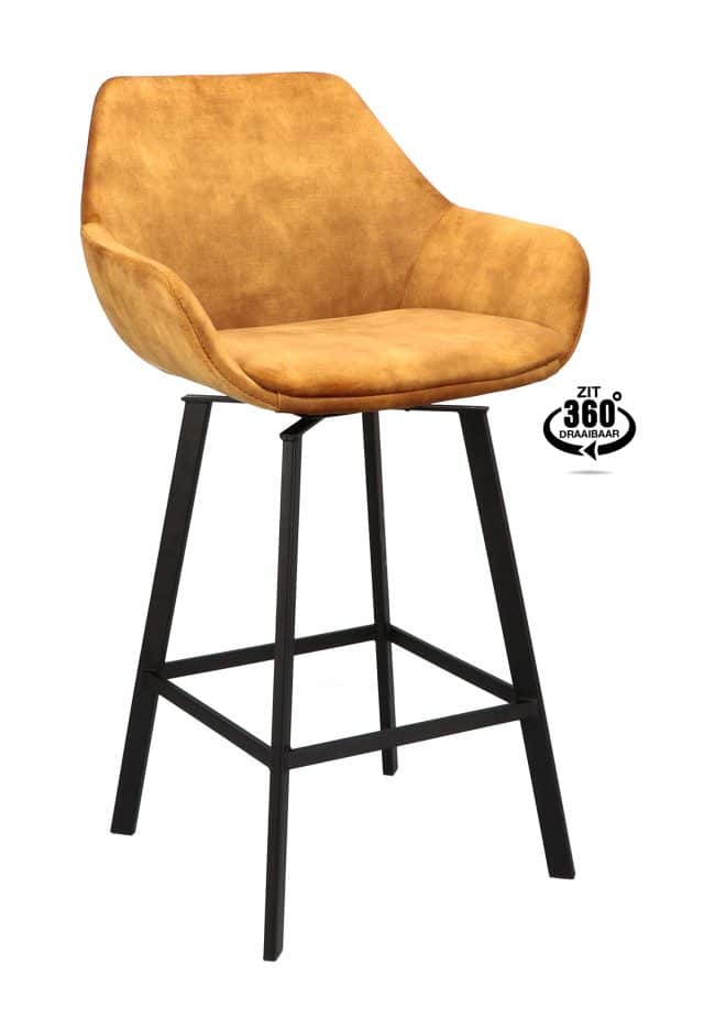 Barstoel Royal draaibaar met arm laag cognac