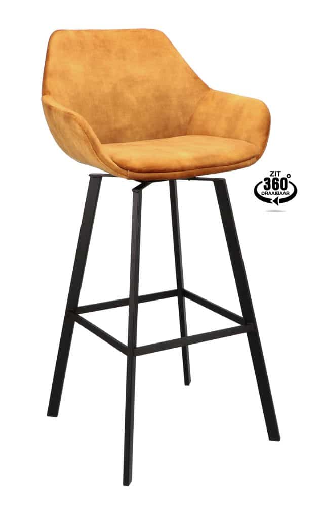 Barstoel Royal draaibaar met arm hoog cognac