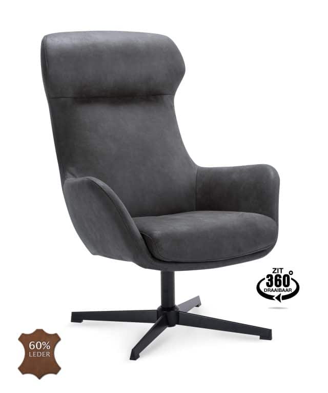 Fauteuil Vienna draaibaar met arm donkergrijs