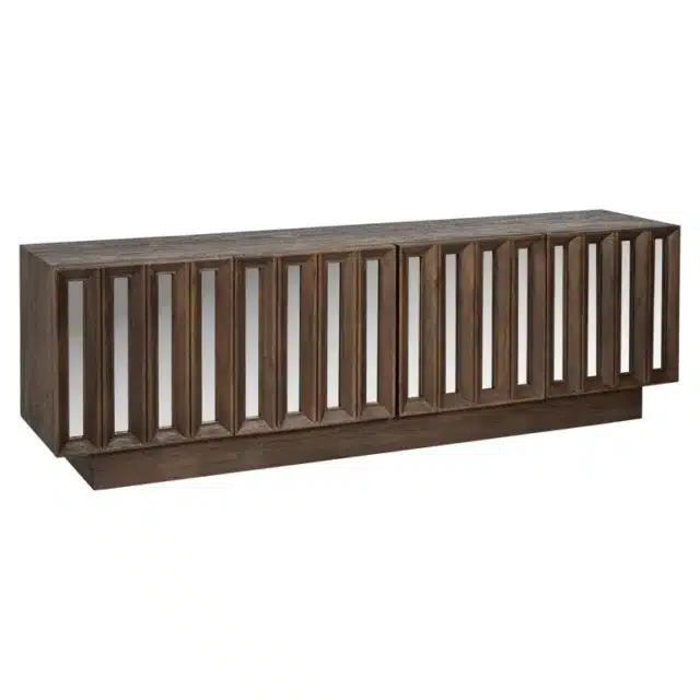 Richmond Interiors tv meubel Bryant 180x40x56,5 cm mangohout en spiegelglas