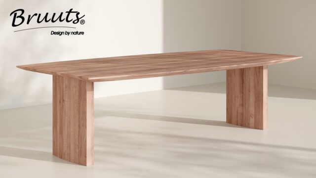 Bruuts eettafel Eclipse verjongde rand kolompoot hout recht matt lacquer