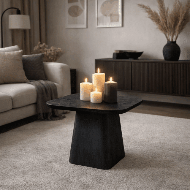 Eleonora bijzettafel Aron 60x60x39 cm vierkant mangohout zwart