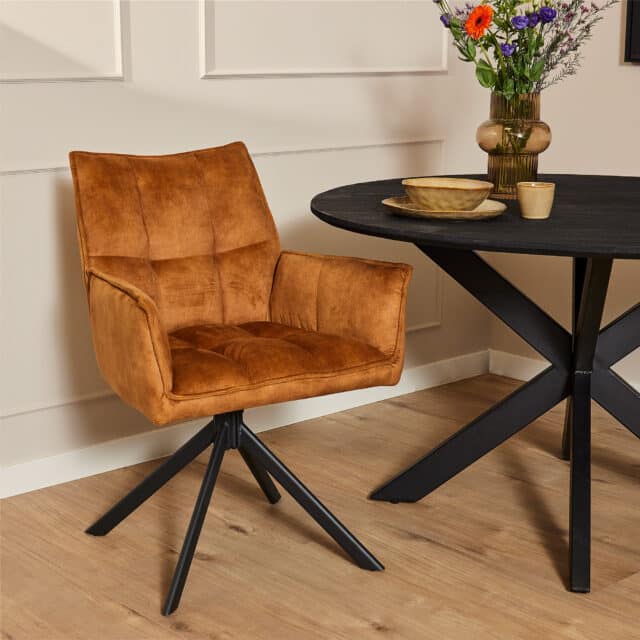 Starfurn Eetkamerstoel Dani Velvet Gold Met Armleuning