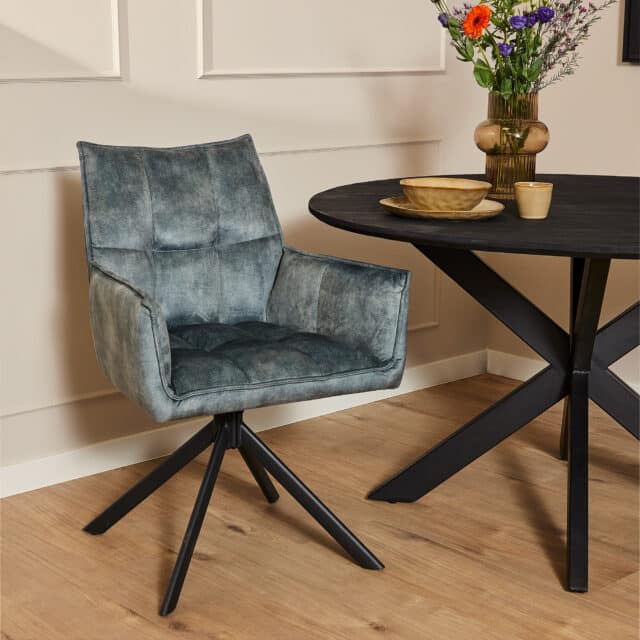Starfurn Eetkamerstoel Dani Velvet Blue Met Armleuning