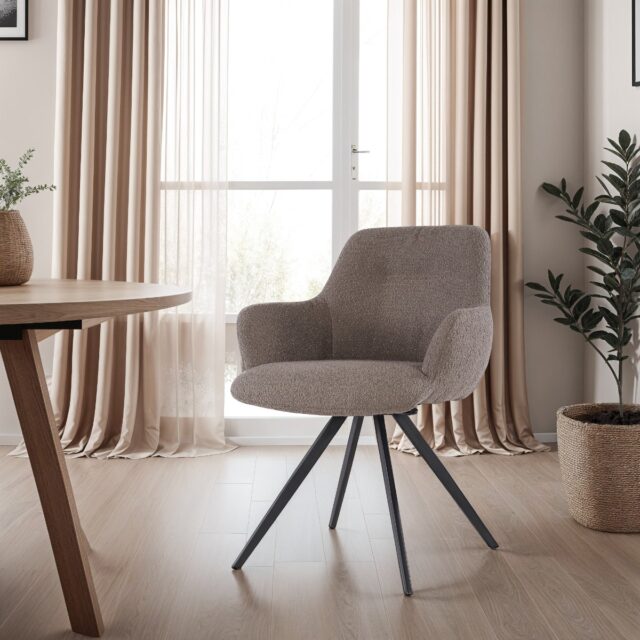 Livingfurn eetkamerstoel Doreen draaibaar met arm Boucle Brown