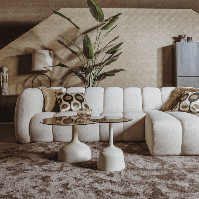 Tower Living bijzettafel Elba 40x40x45 cm rond glas gebroken wit