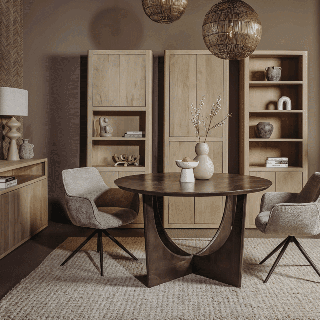 Tower Living eettafel Fermo 130x130x77 cm rond olijfbruin mangohout