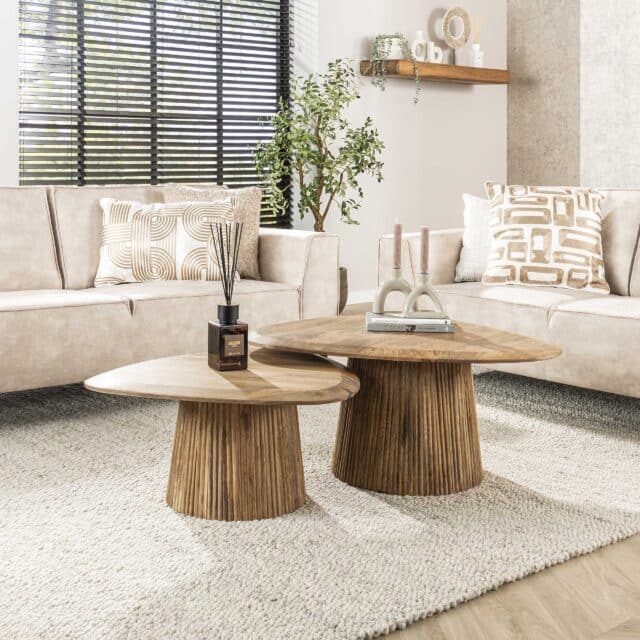 Zijlstra Salontafel Wave Driehoekig Set Van 2 Massief Mango Zand