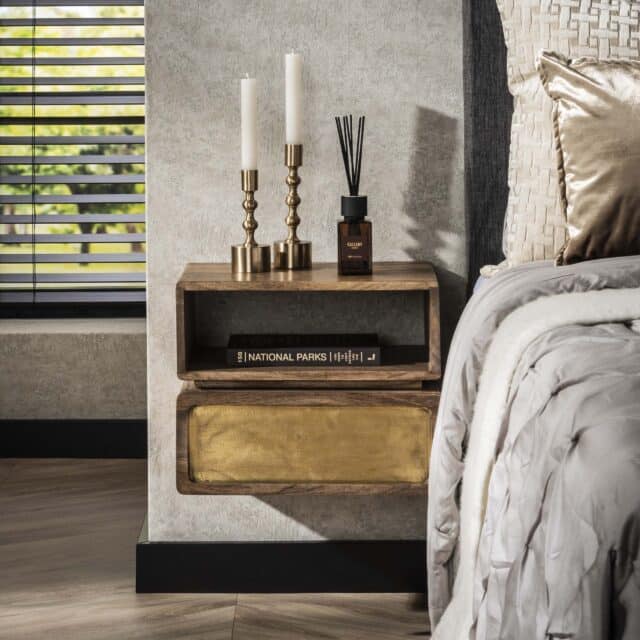 Zijlstra Nachtkastje Brass Zwevend 1 Lade Massief Mango Zand