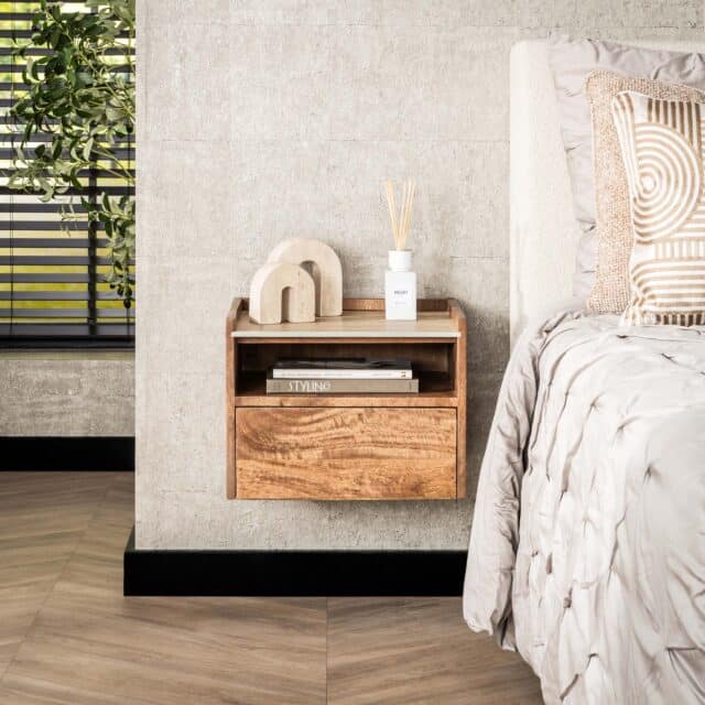 Zijlstra Nachtkastje Nuovo Zwevend Open Vak 1 Lade Massief Mango Zand