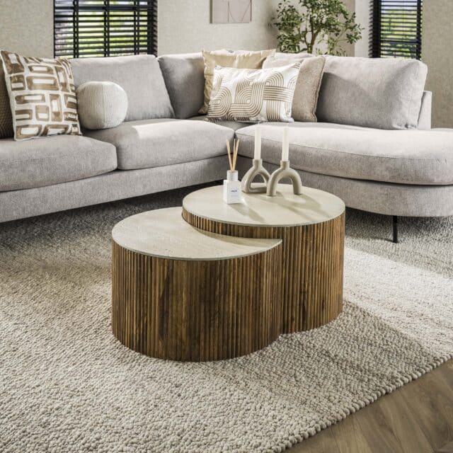 Zijlstra Salontafel Nuovo Half Rond Set Van 2 Massief Mango Zand