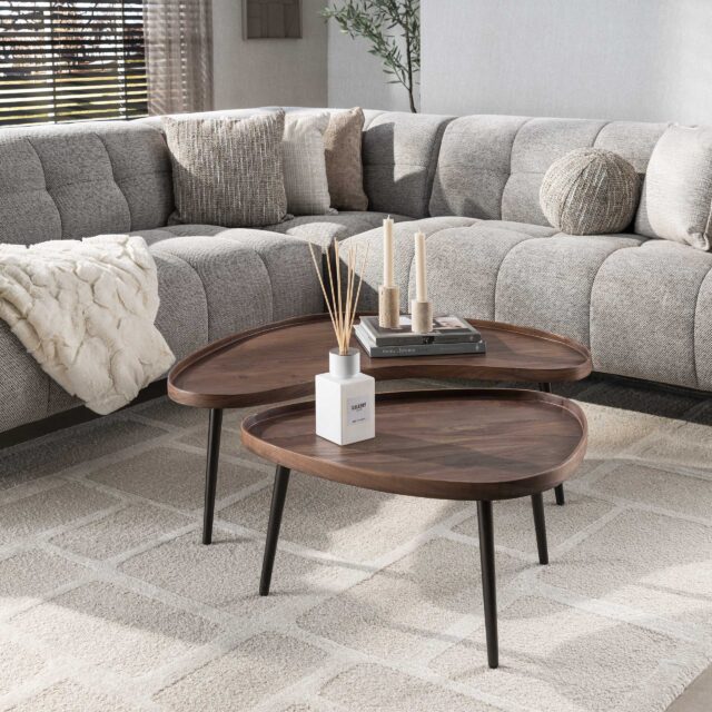 Zijlstra Salontafel Carve Organisch Set Van 2 Massief Acacia Bruin