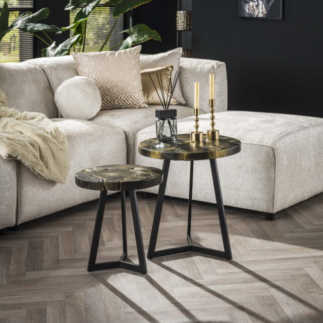 Zijlstra Salontafel Black And Gold Rond Set Van 2 Massief Teak Black Amp Gold