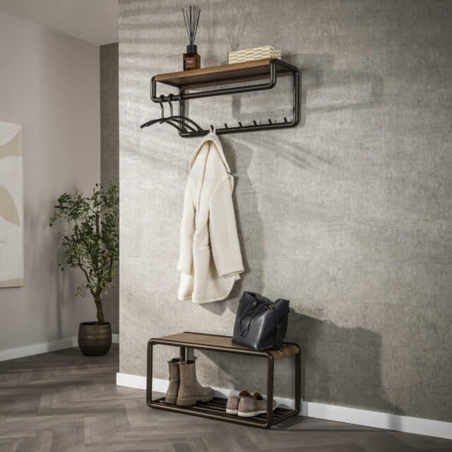 Zijlstra Kapstok Luno Roede En Hoedenplank 8 Haken Drift Brown