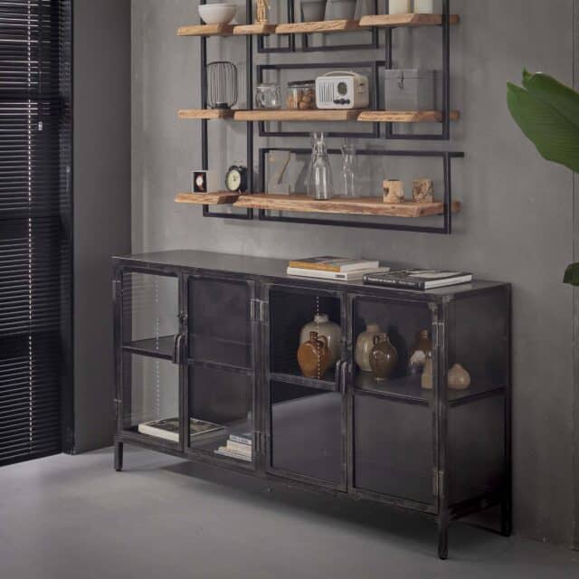 Zijlstra Dressoir Rift Metal 4 Deuren Gunmetal