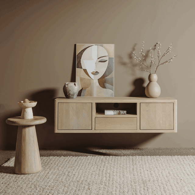 Tower Living tv meubel zwevend/ staand Tenna 150x45x40 cm mangohout naturel