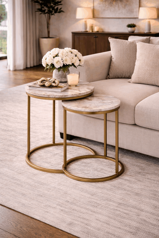 Richmond Interiors bijzettafel Bottega set van 2 marmer