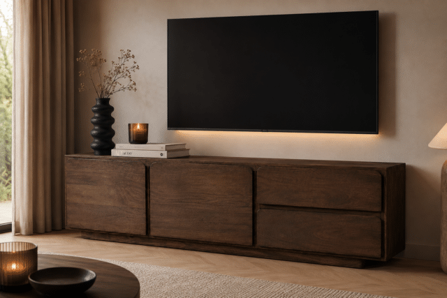 TV dressoir 150 met 2 deuren en 2 lades, Mango Dark Malt - Bloemfontein Collection
